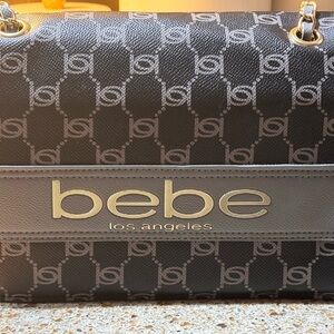 bebe Black & Gray Monogram Shoulder Bag with Gold Logo NWOT